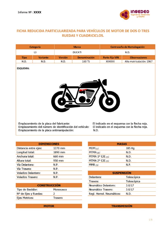 PDF Informe Técnico Ficha Reducida Particularizada Motocicleta DUCATI